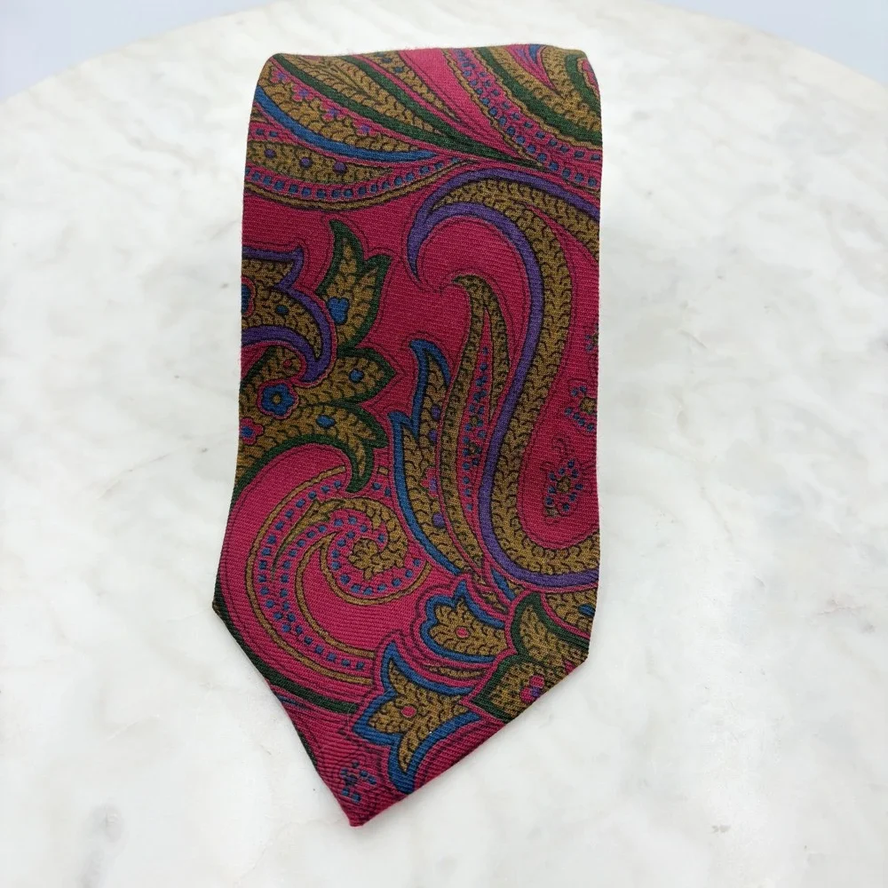 Polo Ralph Lauren Tie Necktie Wool Red‎ Paisley Handmade Italy 3.5x59